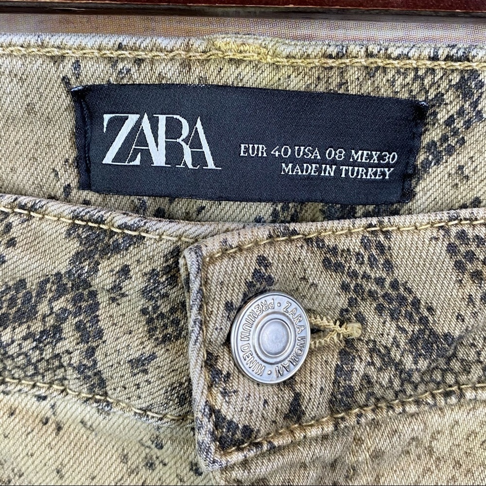 Zara | Snake Python Print Denim Raw Hem High Rise… - image 7